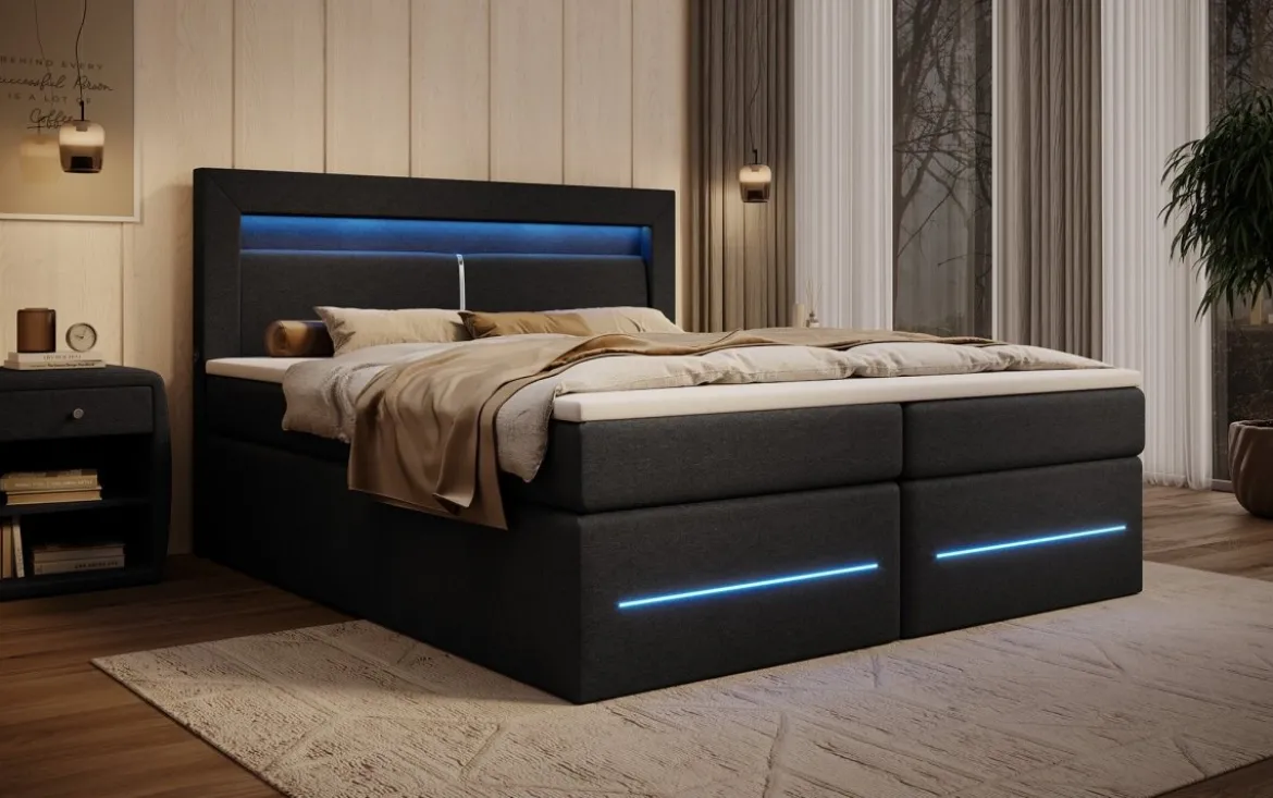 Boxspringbett Nera mit LED, USB und Stauraum