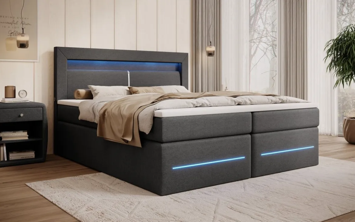 Boxspringbett Nera mit LED, USB und Stauraum