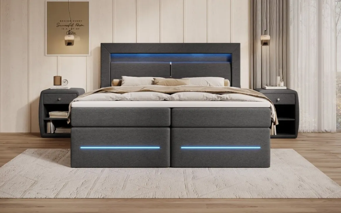 Boxspringbett Nera mit LED, USB und Stauraum