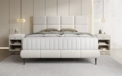 Boxspringbett Nessa mit hohen Füßen in Teddy Bouclé