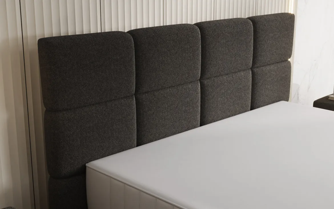 Boxspringbett Nessa mit hohen Füßen in Teddy Bouclé