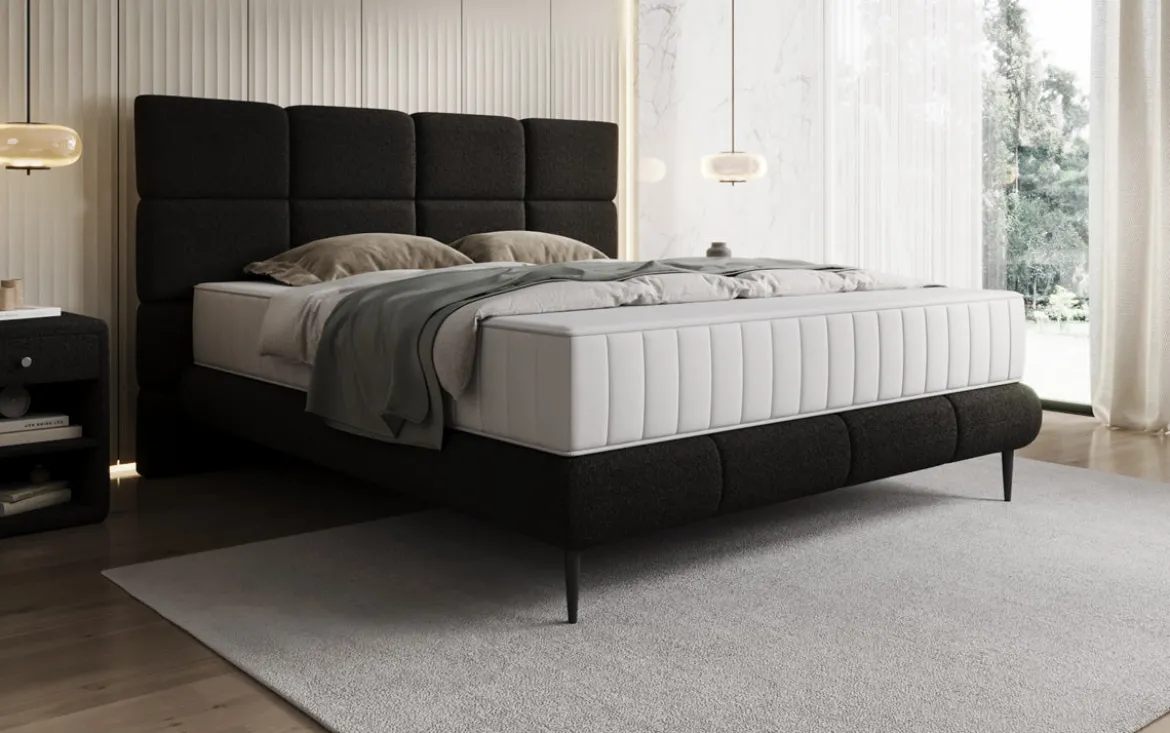 Boxspringbett Nessa mit hohen Füßen in Teddy Bouclé