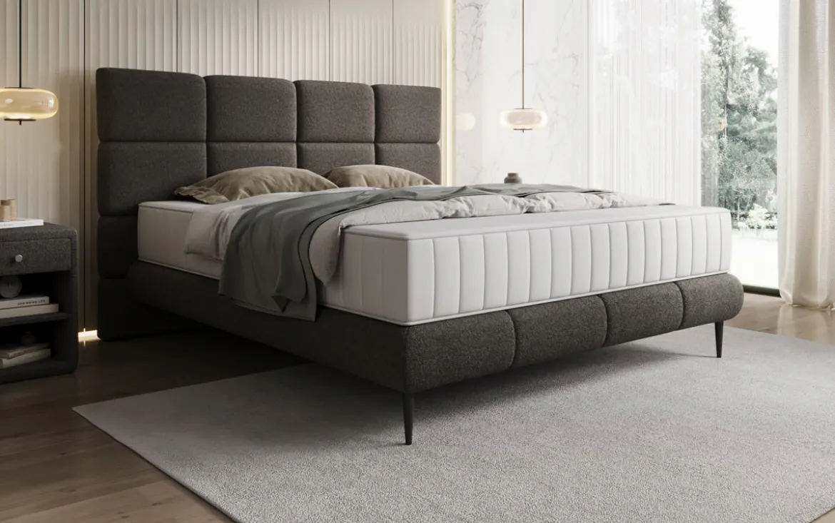 Boxspringbett Nessa mit hohen Füßen in Teddy Bouclé