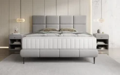 Boxspringbett Nessa mit hohen Füßen in Teddy Bouclé