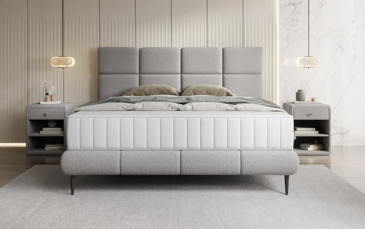 Boxspringbett Nessa mit hohen Füßen in Teddy Bouclé