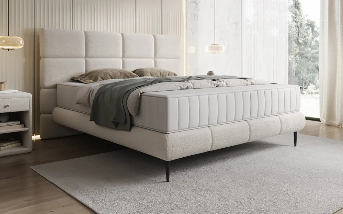 Boxspringbett Nessa mit hohen Füßen in Teddy Bouclé