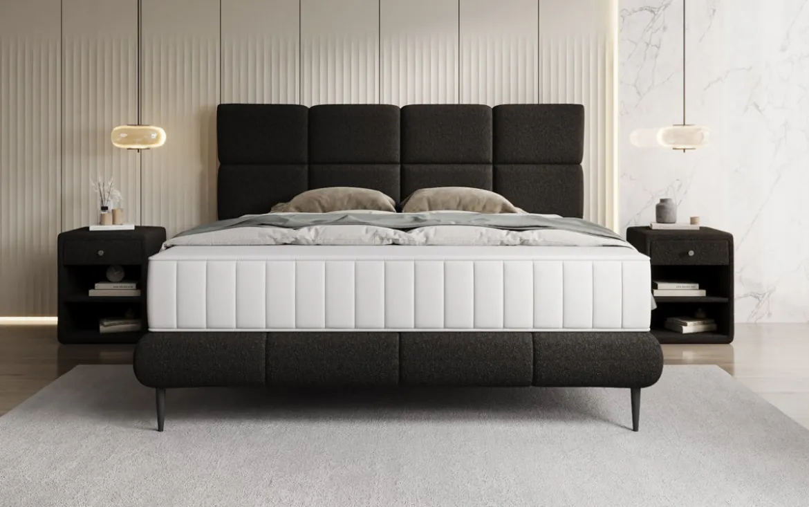Boxspringbett Nessa mit hohen Füßen in Teddy Bouclé
