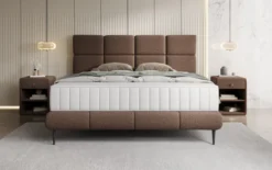 Boxspringbett Nessa mit hohen Füßen in Teddy Bouclé