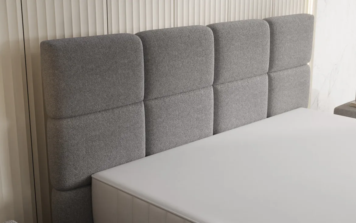 Boxspringbett Nessa mit hohen Füßen in Teddy Bouclé