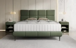 Boxspringbett Nessa mit hohen Füßen in Teddy Bouclé