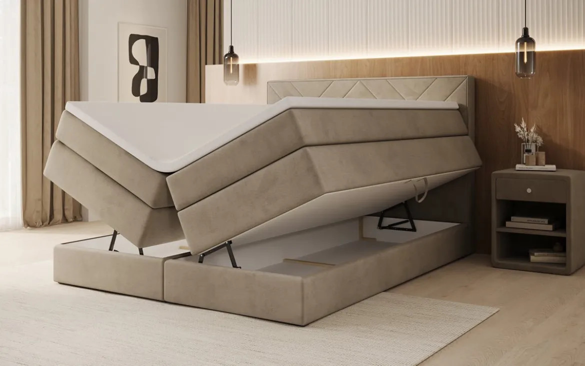 Boxspringbett Norella mit Stauraum in Samt