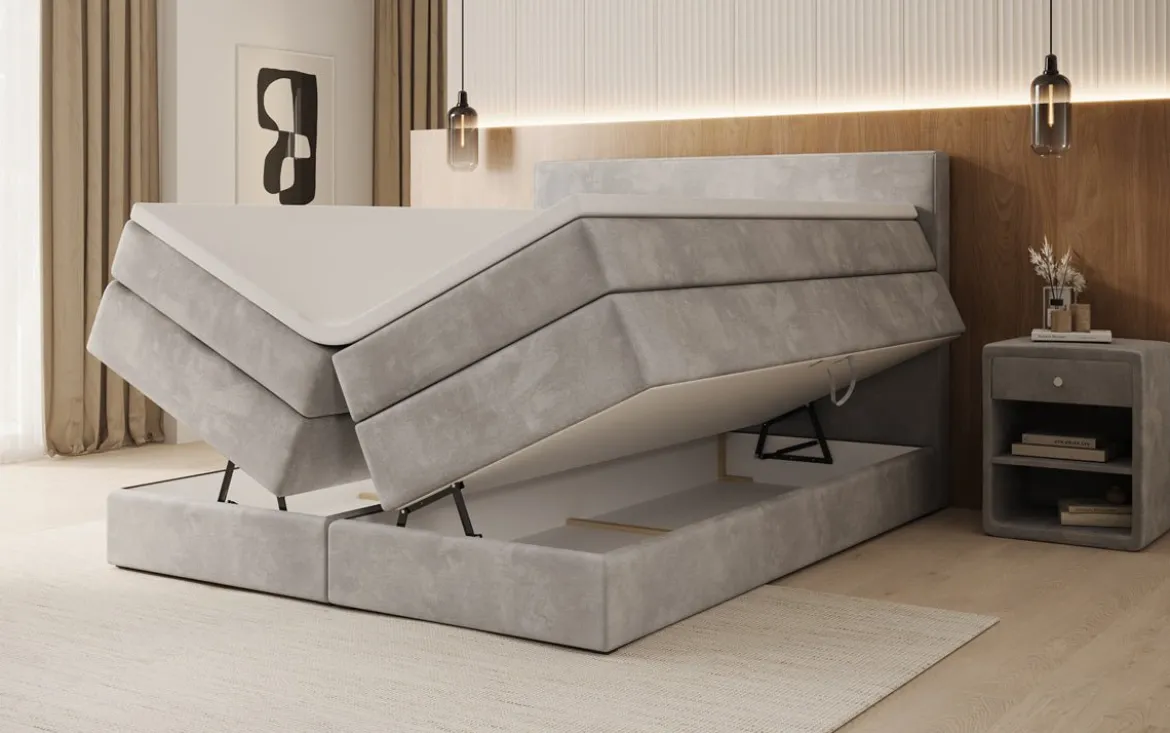 Boxspringbett Noren mit Stauraum in Samt