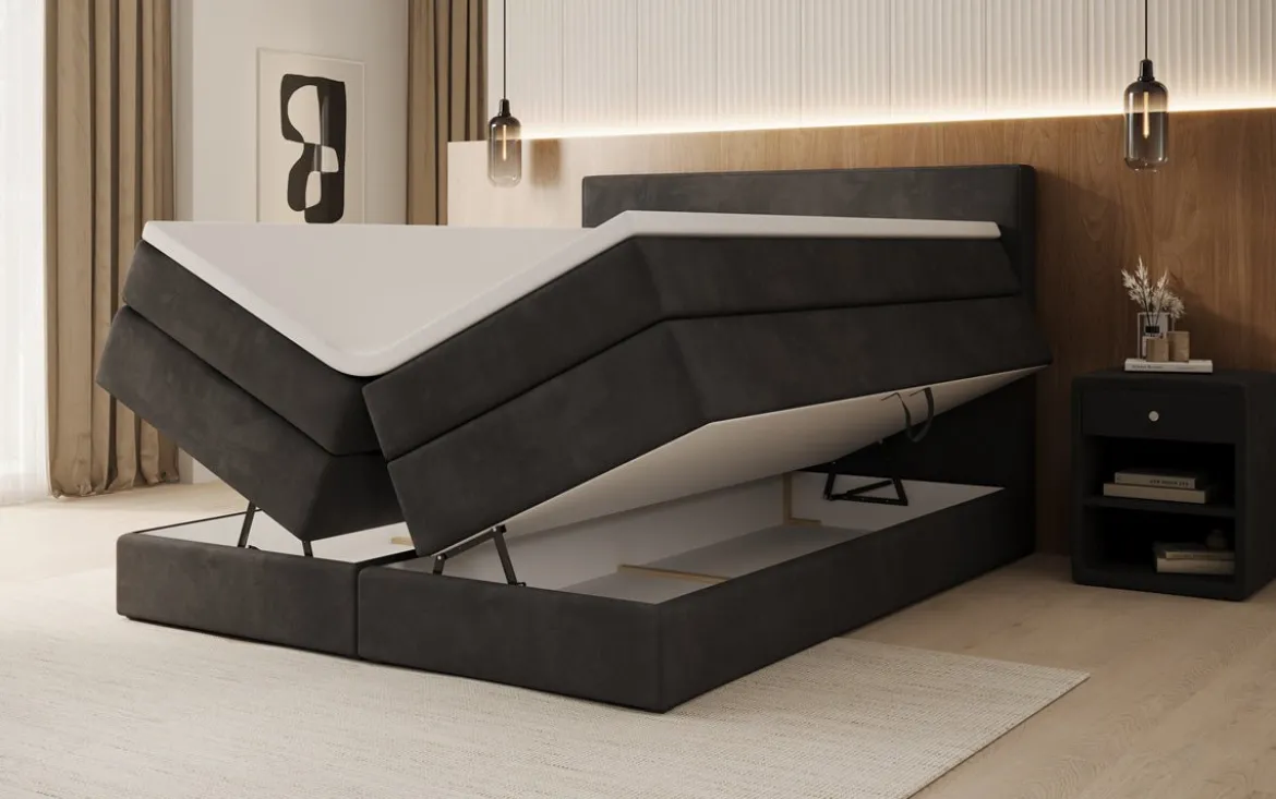 Boxspringbett Noren mit Stauraum in Samt