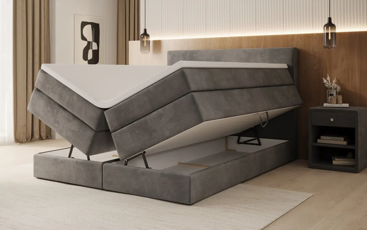 Boxspringbett Noren mit Stauraum in Samt