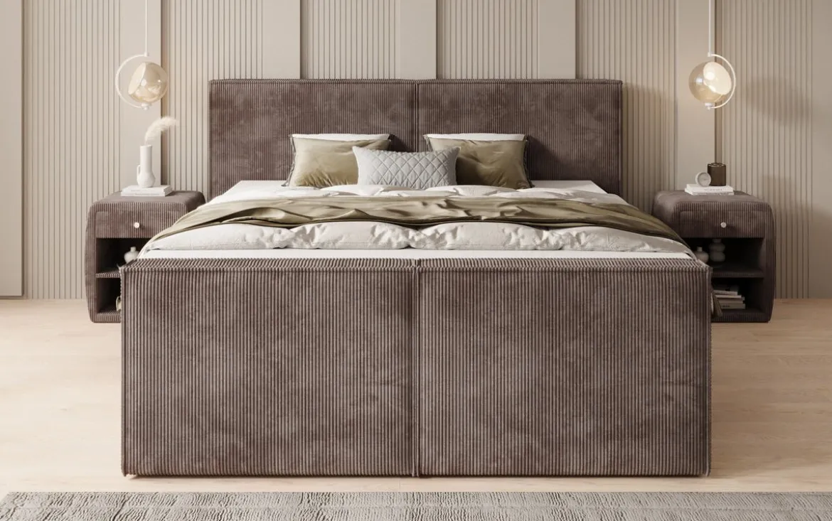 Boxspringbett Ophelia II mit hochklappbarem Stauraum in Cord