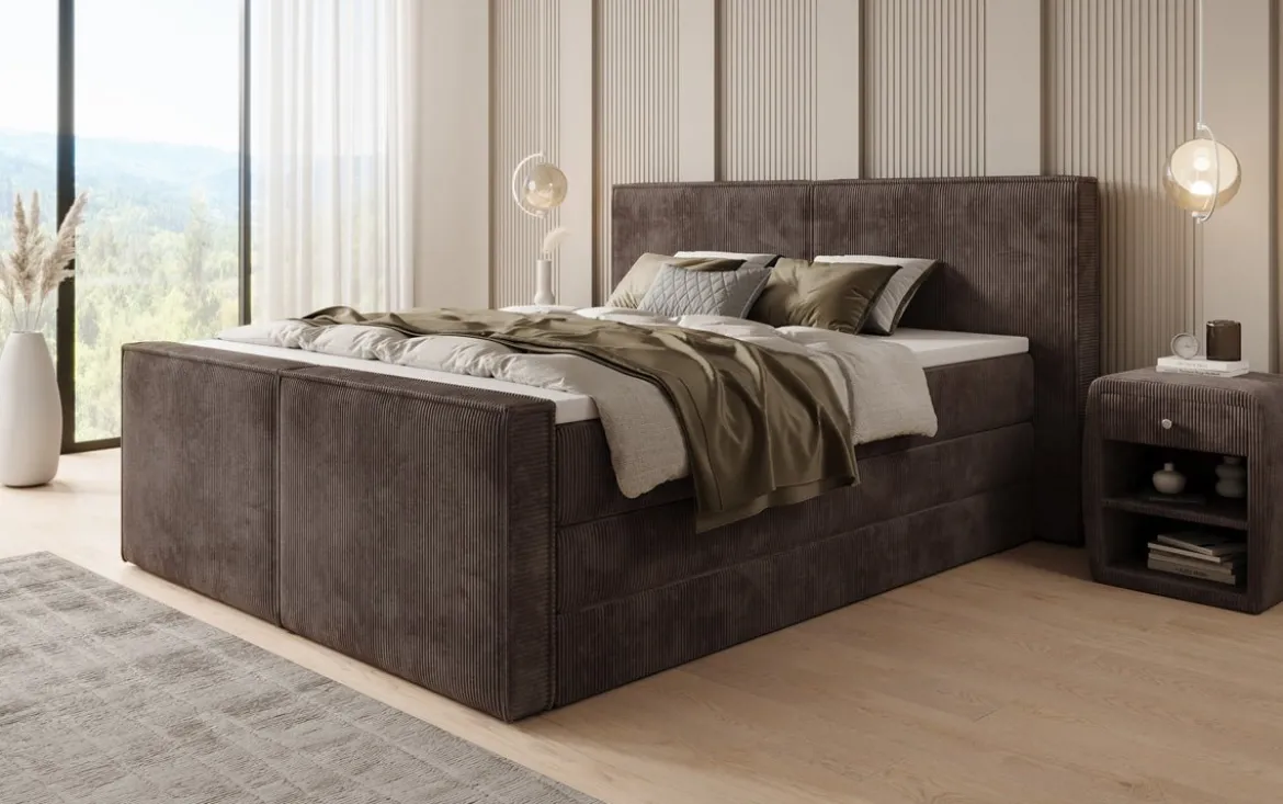 Boxspringbett Ophelia II mit hochklappbarem Stauraum in Cord
