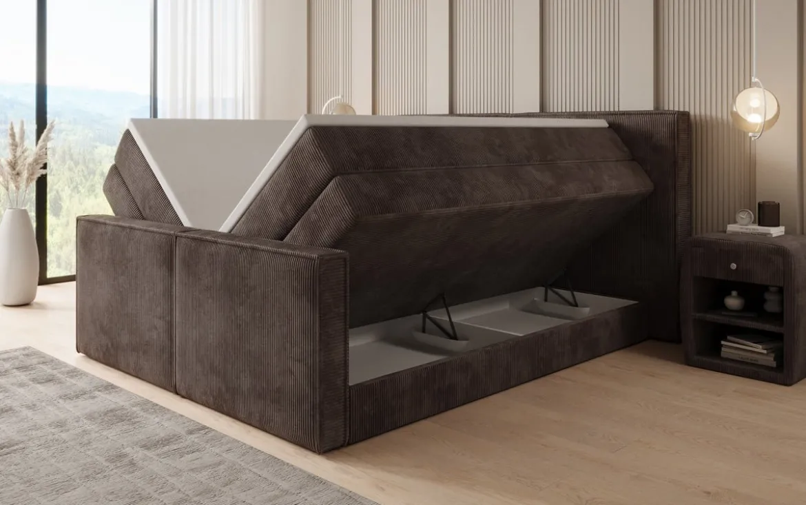 Boxspringbett Ophelia II mit hochklappbarem Stauraum in Cord