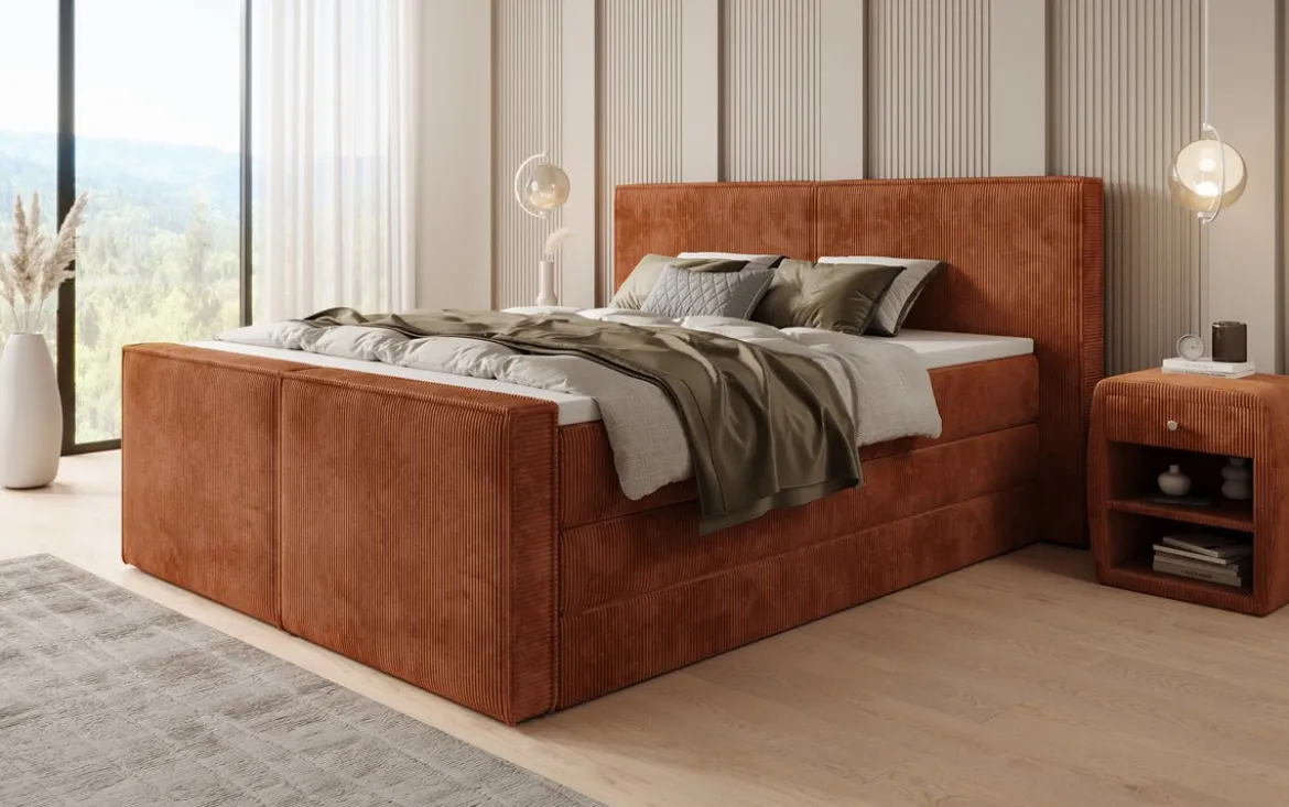Boxspringbett Ophelia II mit hochklappbarem Stauraum in Cord