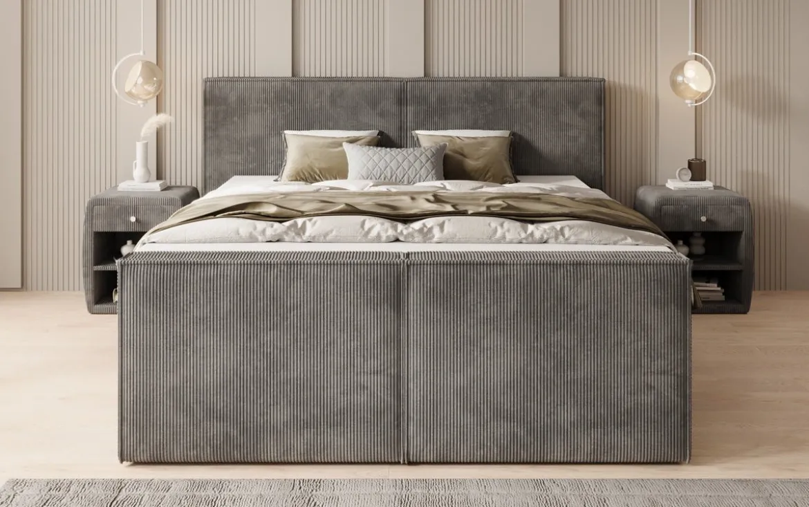 Boxspringbett Ophelia II mit hochklappbarem Stauraum in Cord