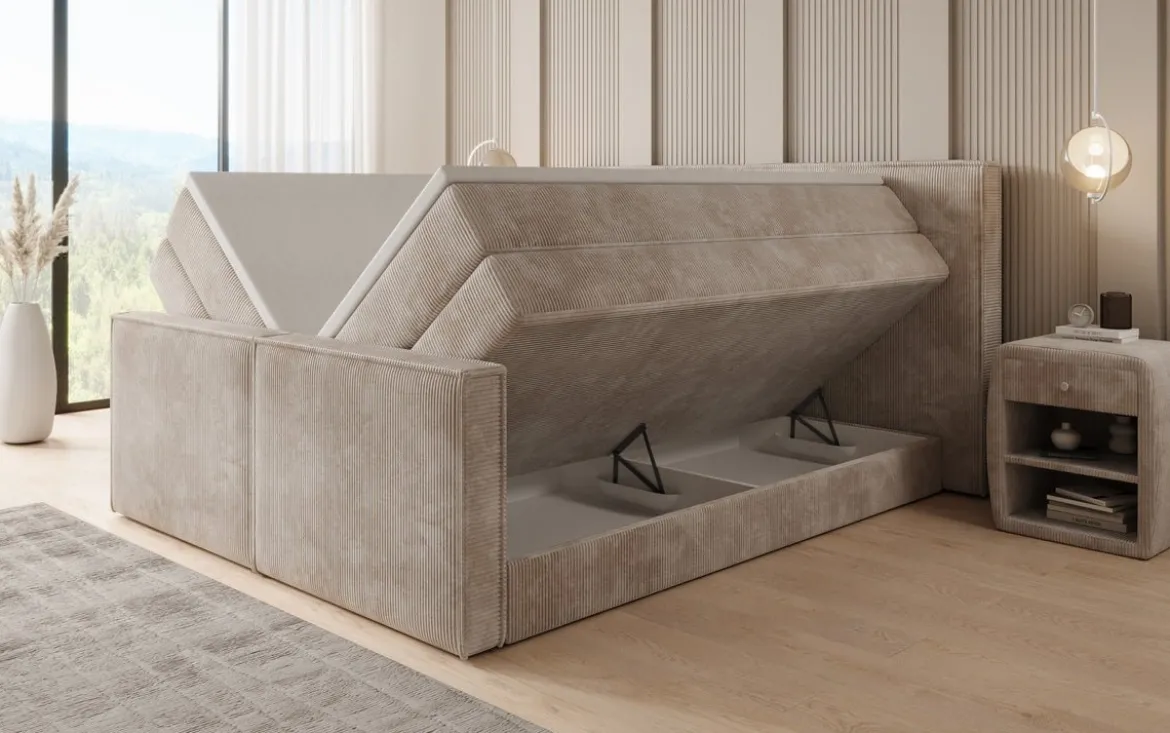 Boxspringbett Ophelia II mit hochklappbarem Stauraum in Cord