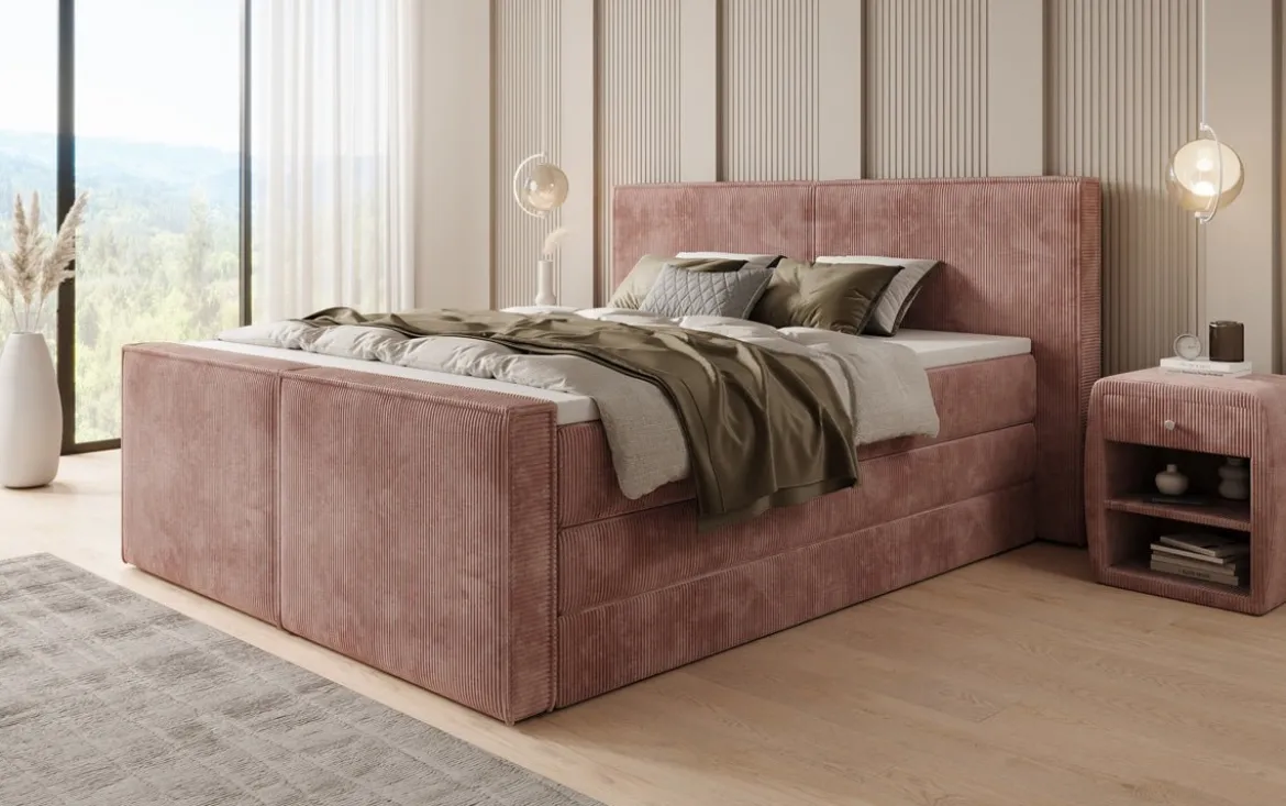 Boxspringbett Ophelia II mit hochklappbarem Stauraum in Cord