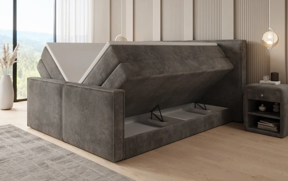 Boxspringbett Ophelia II mit hochklappbarem Stauraum in Cord