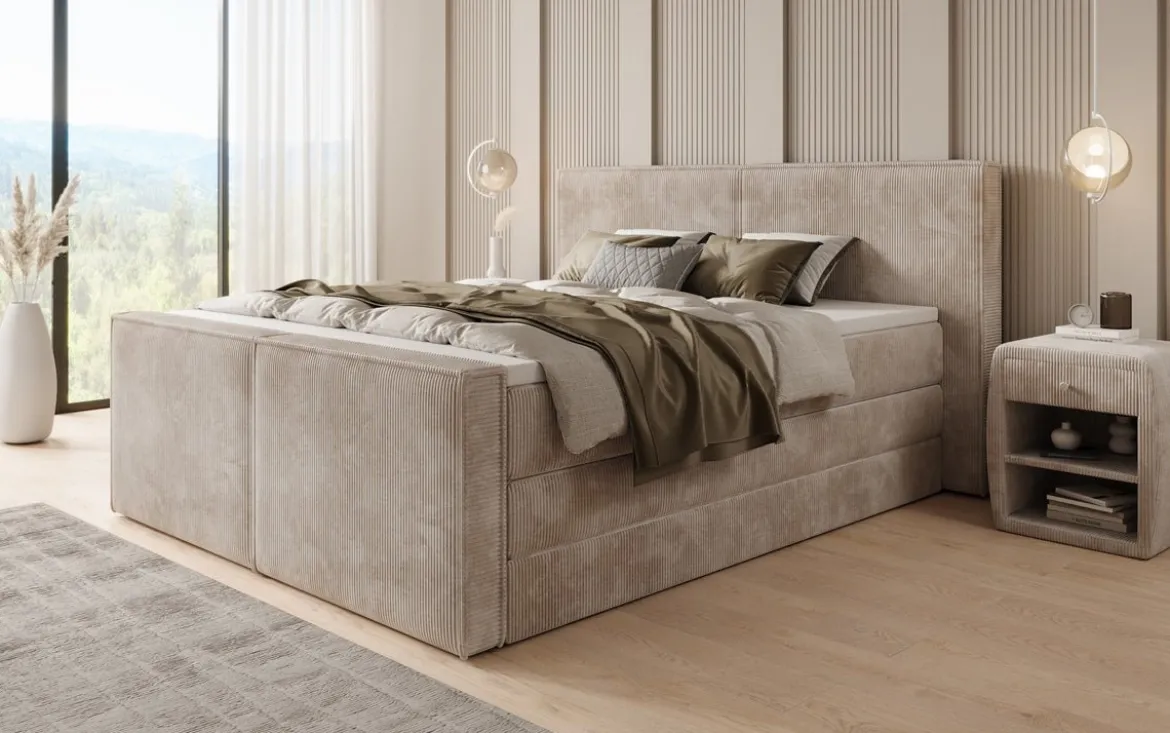 Boxspringbett Ophelia II mit hochklappbarem Stauraum in Cord