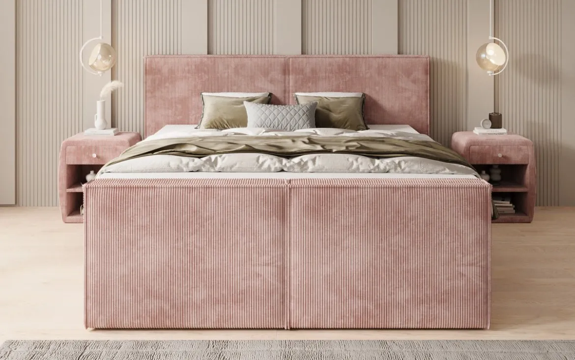 Boxspringbett Ophelia II mit hochklappbarem Stauraum in Cord