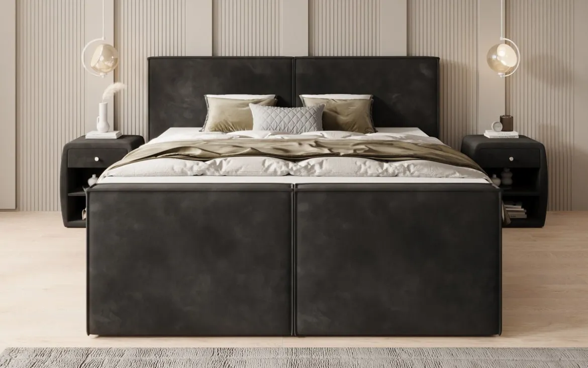 Boxspringbett Ophelia II mit hochklappbarem Stauraum in Samt