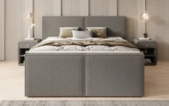 Boxspringbett Ophelia II mit hochklappbarem Stauraum in Teddy Bouclé