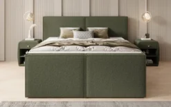 Boxspringbett Ophelia II mit hochklappbarem Stauraum in Teddy Bouclé