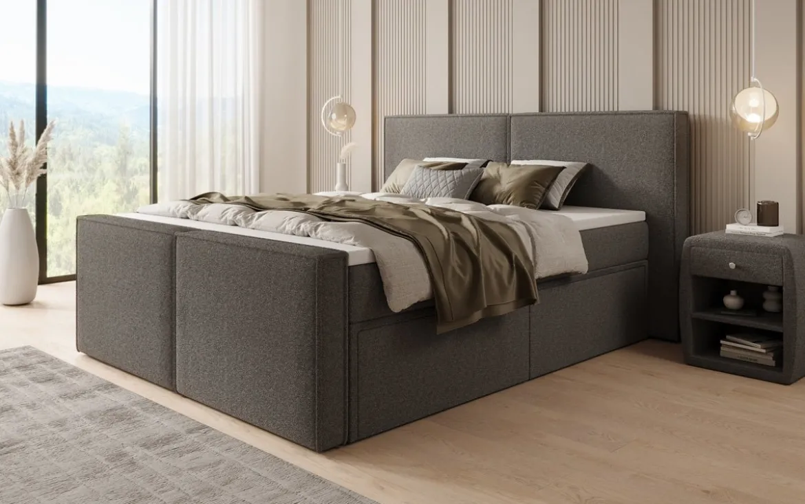 Boxspringbett Ophelia II mit Schubladen in Teddy Bouclé