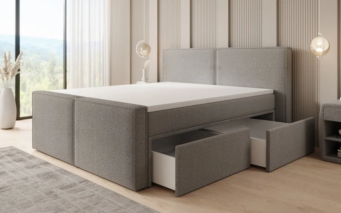 Boxspringbett Ophelia II mit Schubladen in Teddy Bouclé