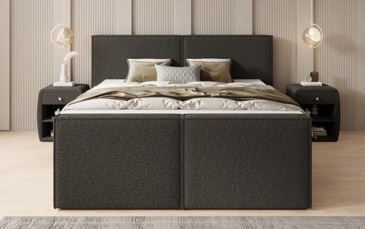 Boxspringbett Ophelia II mit Schubladen in Teddy Bouclé