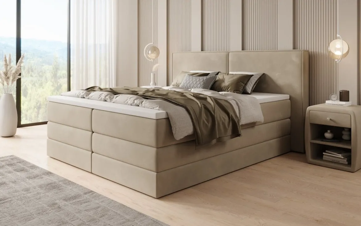 Boxspringbett Ophelia mit hochklappbarem Stauraum in Samt
