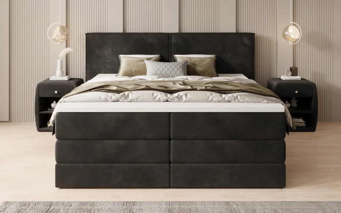 Boxspringbett Ophelia mit hochklappbarem Stauraum in Samt