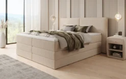 Boxspringbett Ophelia mit hochklappbarem Stauraum in Teddy Bouclé