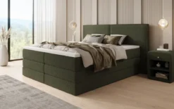 Boxspringbett Ophelia mit hochklappbarem Stauraum in Teddy Bouclé