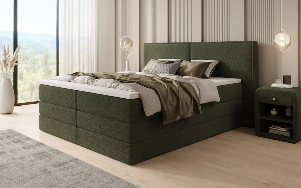 Boxspringbett Ophelia mit hochklappbarem Stauraum in Teddy Bouclé
