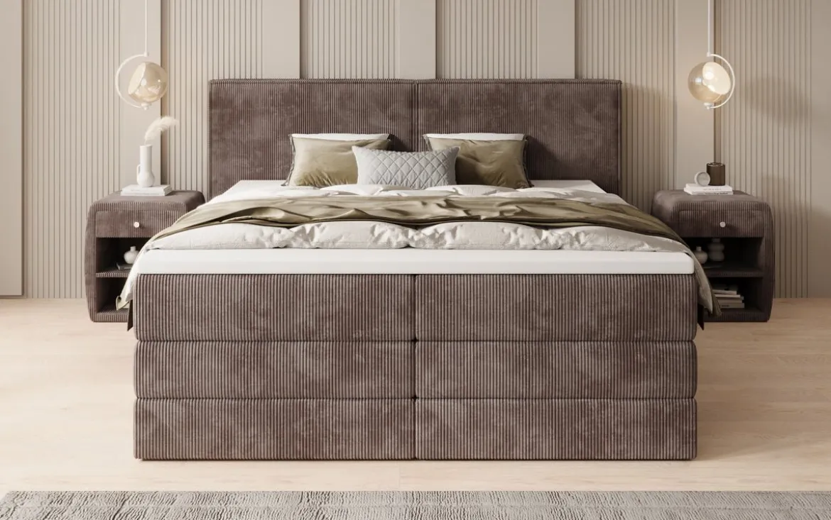 Boxspringbett Ophelia mit hochklappbarem Stauraum in Cord