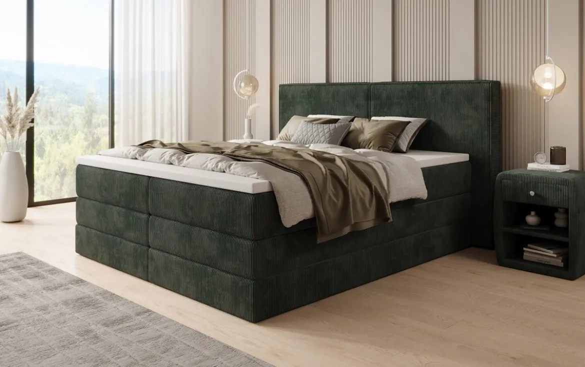 Boxspringbett Ophelia mit hochklappbarem Stauraum in Cord
