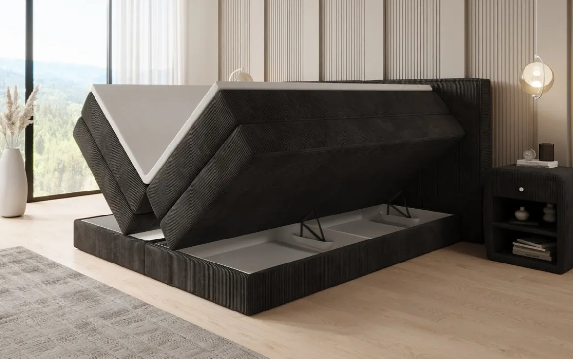 Boxspringbett Ophelia mit hochklappbarem Stauraum in Cord