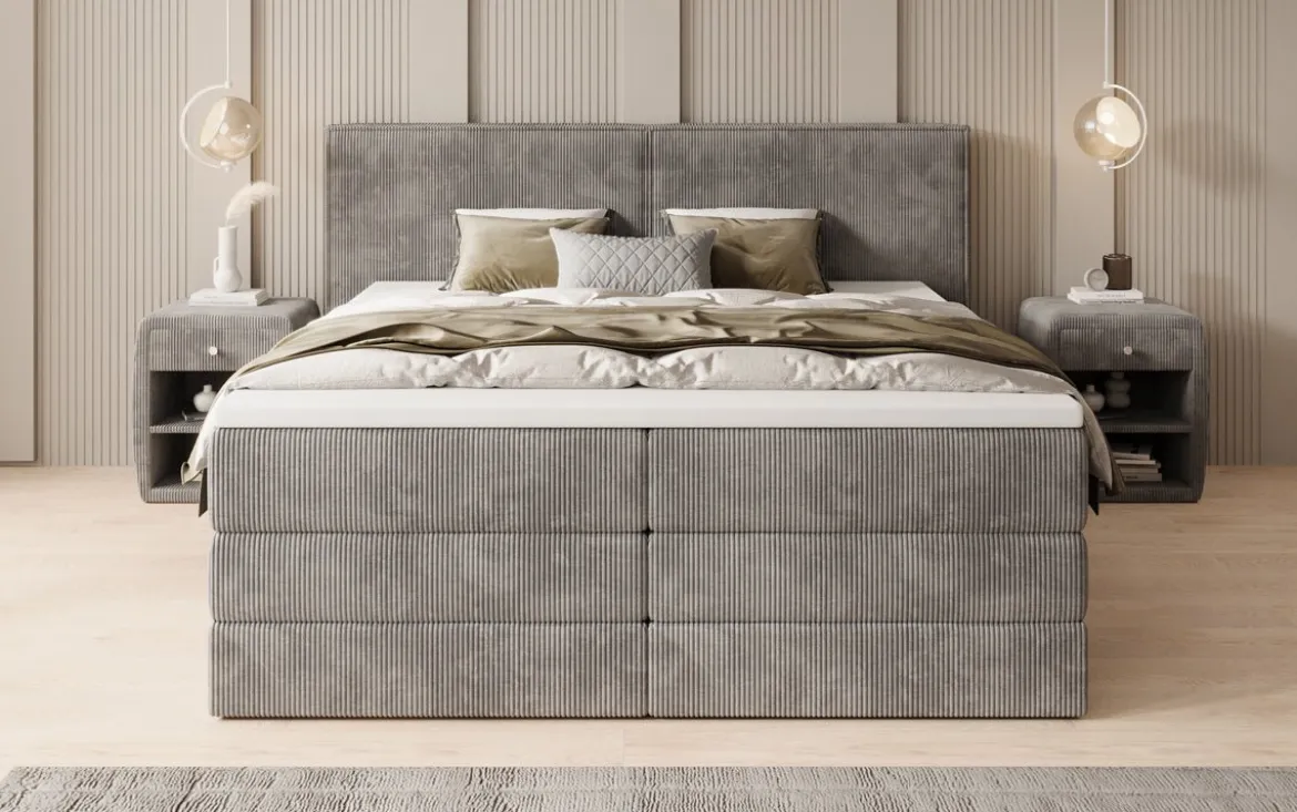 Boxspringbett Ophelia mit hochklappbarem Stauraum in Cord