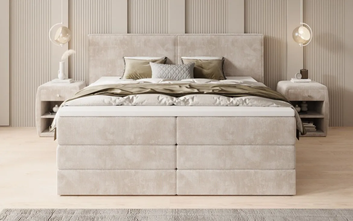 Boxspringbett Ophelia mit hochklappbarem Stauraum in Cord