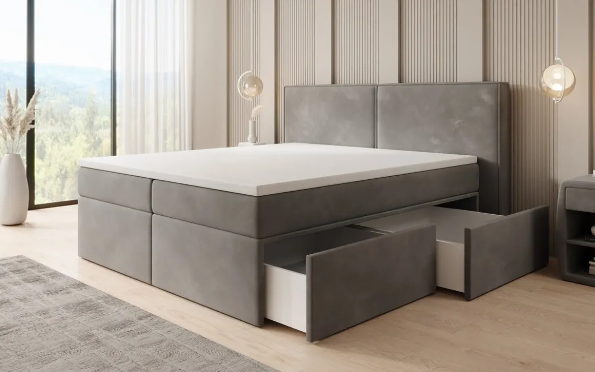 Boxspringbett Ophelia mit Schubladen in Samt