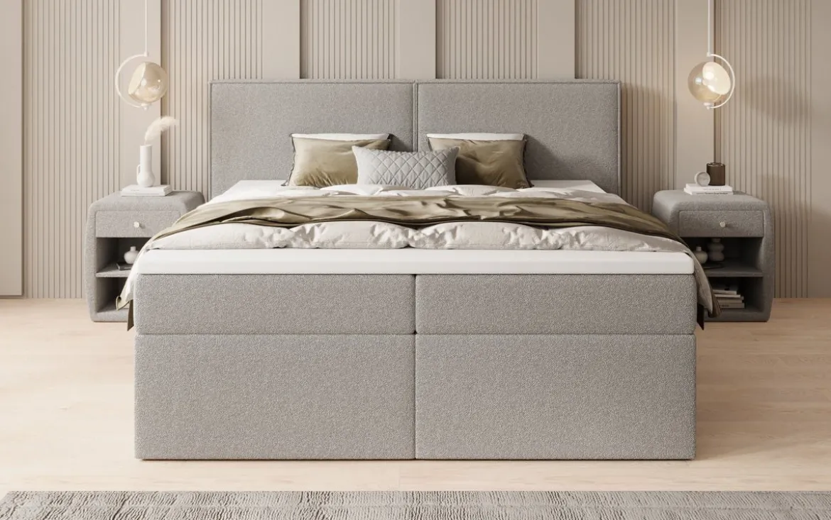 Boxspringbett Ophelia mit Schubladen in Teddy Bouclé