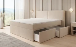 Boxspringbett Ophelia mit Schubladen in Teddy Bouclé
