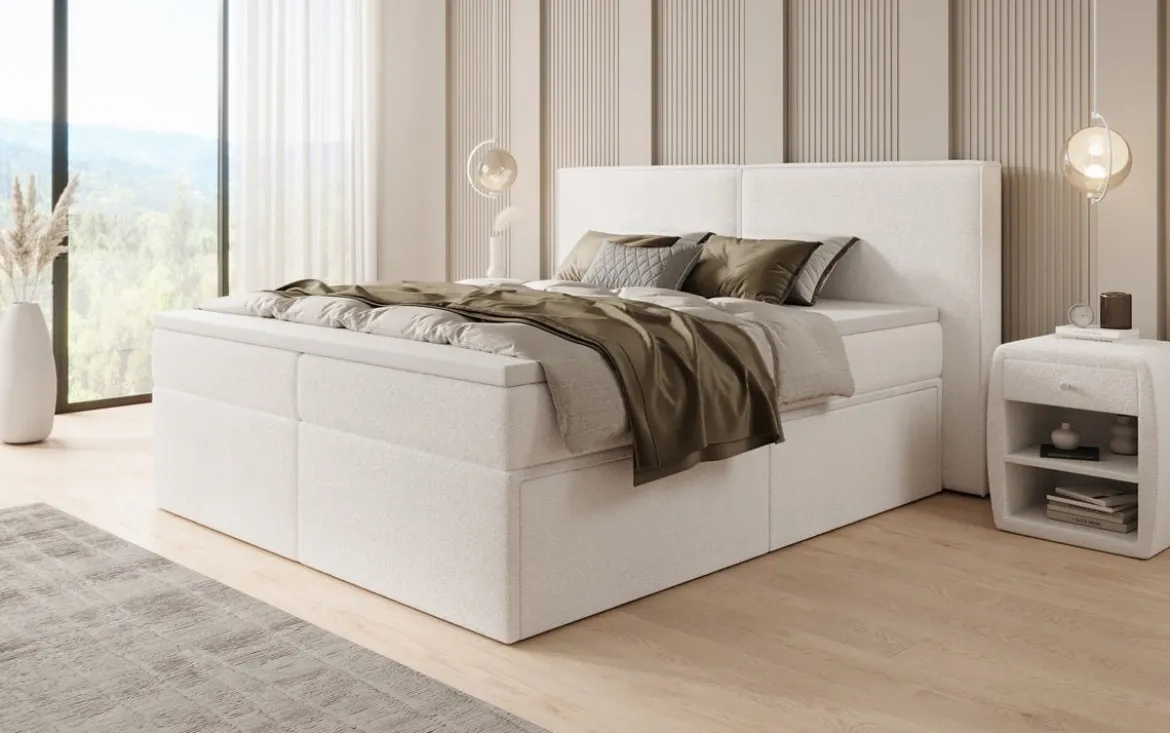 Boxspringbett Ophelia mit Schubladen in Teddy Bouclé