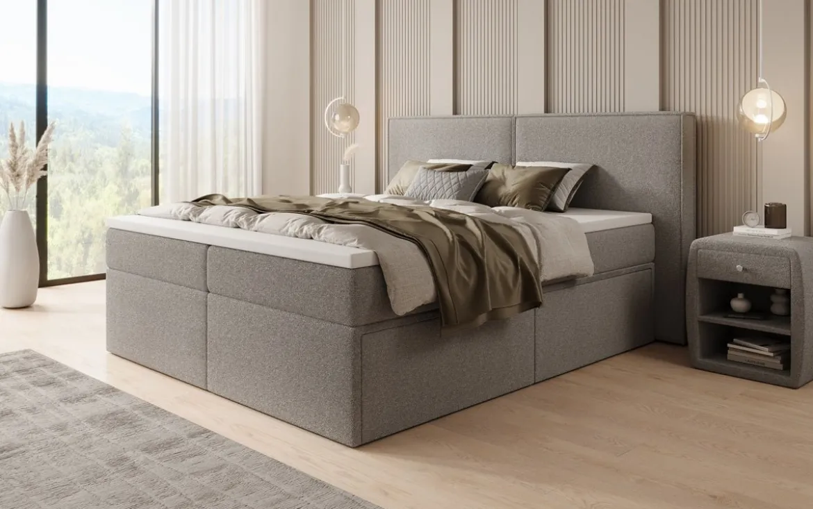 Boxspringbett Ophelia mit Schubladen in Teddy Bouclé