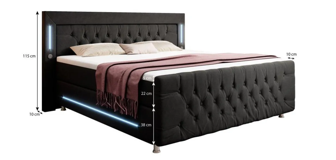 Boxspringbett Paradise mit LED, USB und Füßen